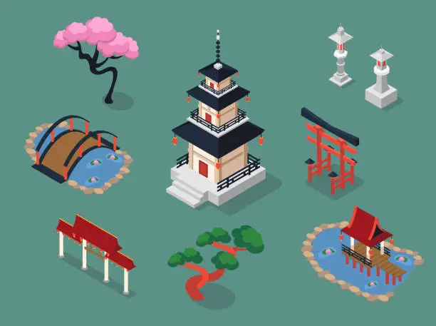 Vector illustration of Asia Isometric Vector