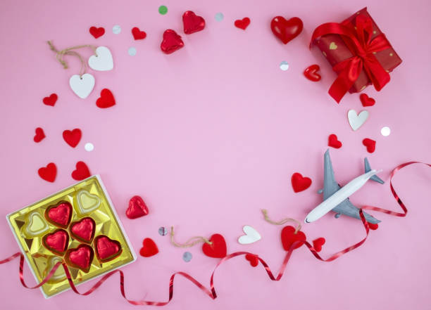 istock layout on pink background valentine's day. Airplane travel 1367157433