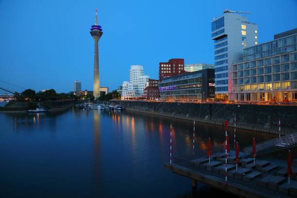 istock Dusseldorf city Hafen night 1367160733