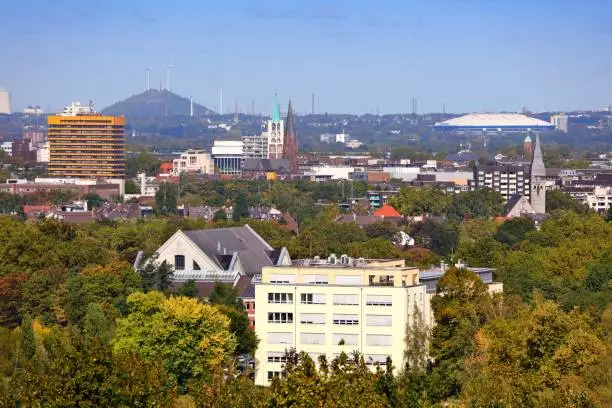 Gelsenkirchen city, Germany. Cityscape with industrial infrastructure.