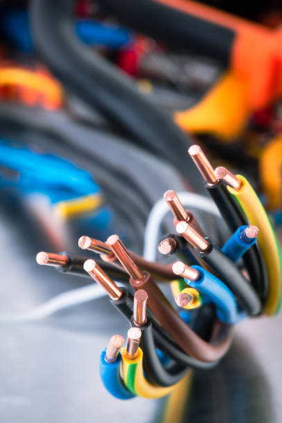 istock Stripped copper wire used in electrical installation 1367160794