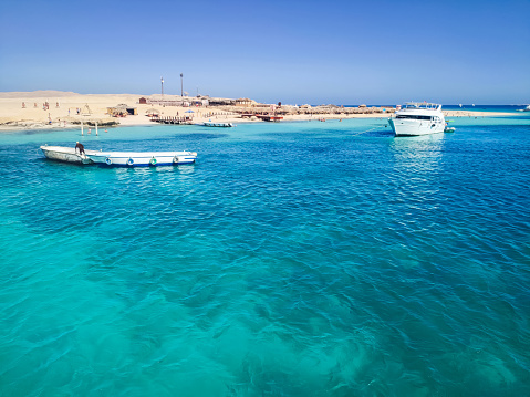 Beautiful sea landscape near Hurghada, Red Sea, Egypt. Paradise coastline