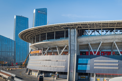 Istanbul, Turkey - November 2021: Nef Stadium, formally known as Türk Telekom Stadium, is the home stadium of Galatasaray SK, one of the most popular football clubs in Turkish Superlig.