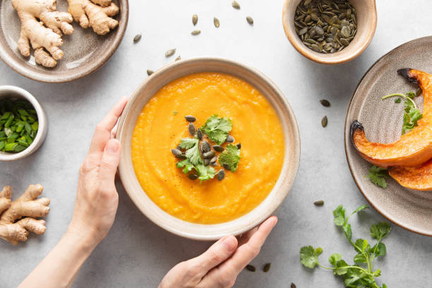 istock Oven roasted pumpkin and ginger detox soup 1367163984