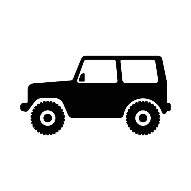 SUV icon. Black silhouette. Side view. Vector simple flat graphic illustration. Isolated object on a white background. Isolate. SUV icon. Black silhouette. Side view. Vector simple flat graphic illustration. Isolated object on a white background. Isolate. off road vehicle stock illustrations