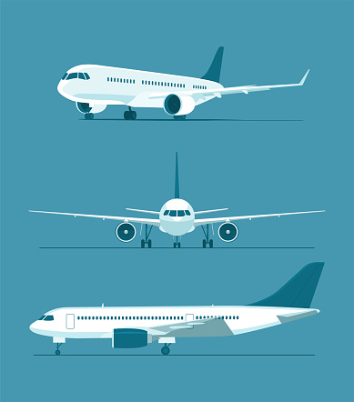 Jet airliner images set. Vector illustration.
