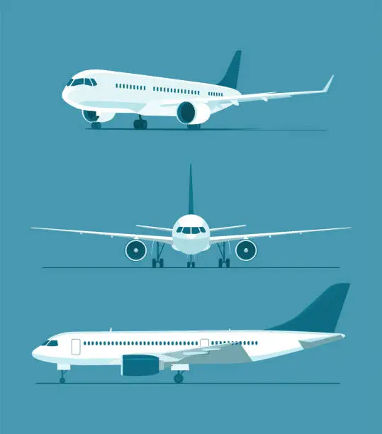 Vector illustration of Jet airliner images set. Vector illustration.