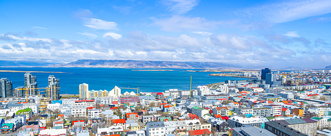 View from above on colorful buildings in the capital city Reykjavik - Iceland.