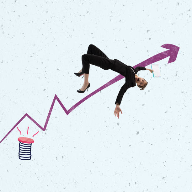 istock Contemporary art collage. Office worker, corporate executive falling down from graph arrow 1367174021