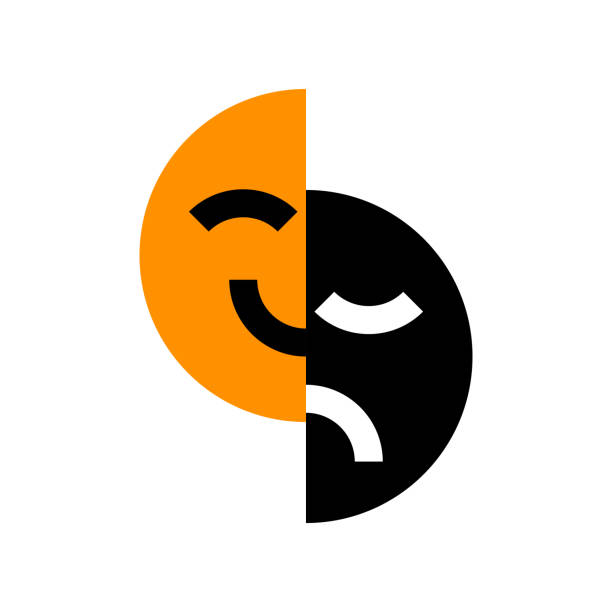 ilustraciones, imágenes clip art, dibujos animados e iconos de stock de icono del trastorno bipolar. cara triste y feliz - medio lleno