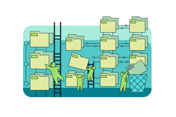 Vector illustration of People file sorting in archives