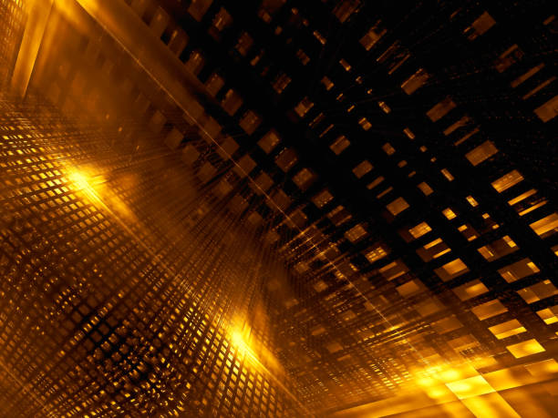istock Abstract golden glowing grid - digitally generated image 3d illustration 1367177976