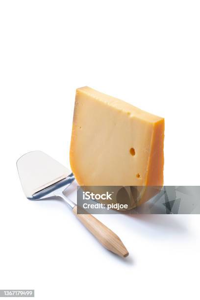 One Piece Of Dutch Gouda Cheese Stock Photo - Download Image Now - Gouda Cheese, Cut Out, Block Shape