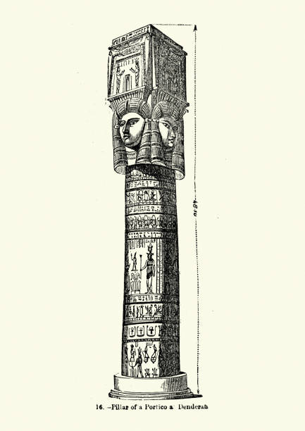 Vintage illustration Ancient Egyptian pillar of a portico at Dendera, 19th Century