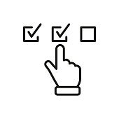 istock Questionnaire Line Icon. Finger Choice Check List Linear Pictogram. Hand Tick Checkmark Outline Icon. Choice Checkbox in Checklist. Digital Application. Editable Stroke. Isolated Vector Illustration 1367185058