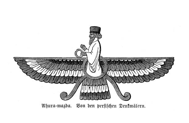 ilustrações de stock, clip art, desenhos animados e ícones de ahura mazda, zoroastrian benevolent  god of truth, iranian religion based on the teachings of the  prophet zoroaster - teachings