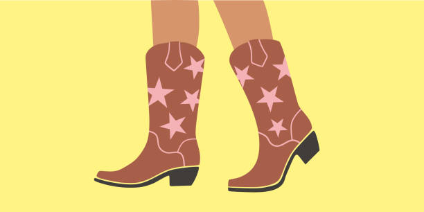 ilustraciones, imágenes clip art, dibujos animados e iconos de stock de botas vaqueras occidentales, zapato, calzado. zapatos de mujer, mujer, niña. - sensuality color image wallpaper black
