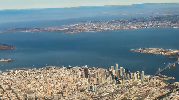 View of San Francisco from airplane View of San Francisco from airplane san francisco bay stock pictures, royalty-free photos & images