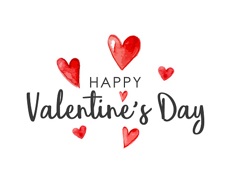 Vector illustration of Happy Valentine's Day. Handwritten calligraphic lettering with red hearts