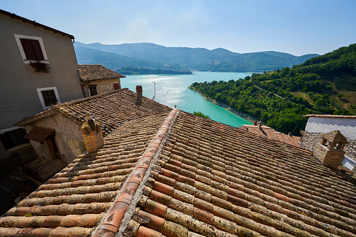 The Turano Lake seen from the old village of Castel di Tora. province of Rieti. Lazio. Italy.