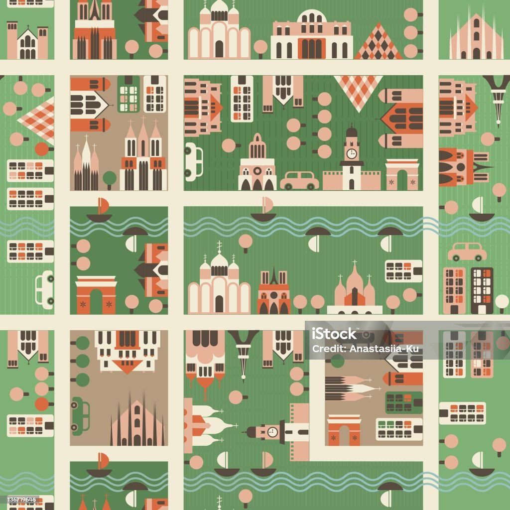 seamless Fumetto Mappa della città europea - arte vettoriale royalty-free di Carta geografica