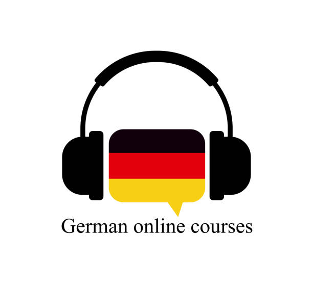 istock Vector german courses logo concept with german flag and headphones. German school logotype 1367199003