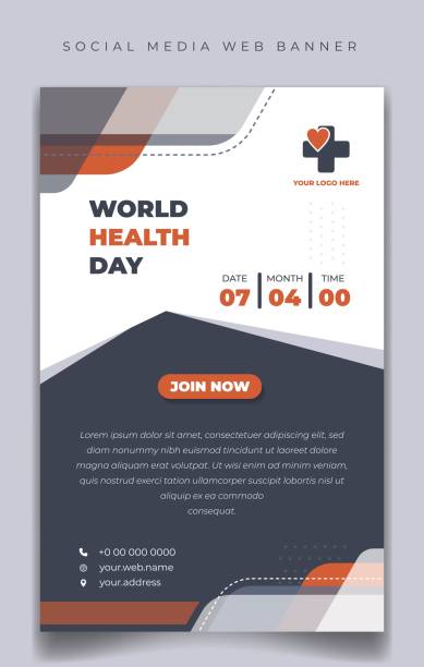World Health Day template for social media banner with white, dark gray and orange color World Health Day template for social media banner with white, dark gray and orange color in portrait background with simple shape design. Good template for online advertisement design. flyposting illustrations stock illustrations