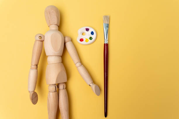 istock Artist color table with accessories. Creative concept. Copy space 1367199854