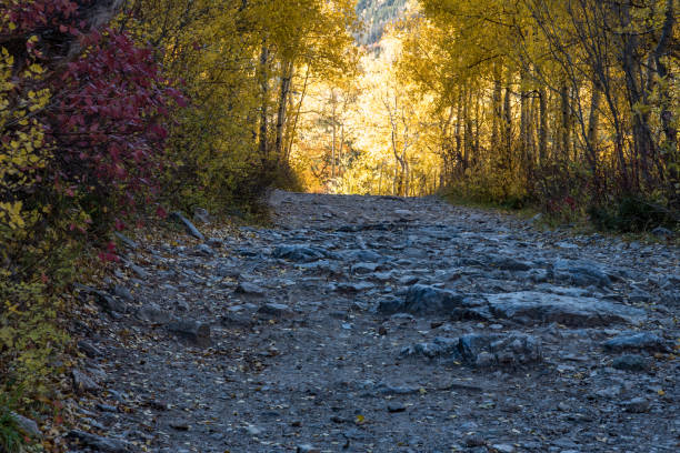 ripida, rocciosa 4x4 una corsia stretta strada sterrata nelle montagne rocciose usa - crystal foto e immagini stock