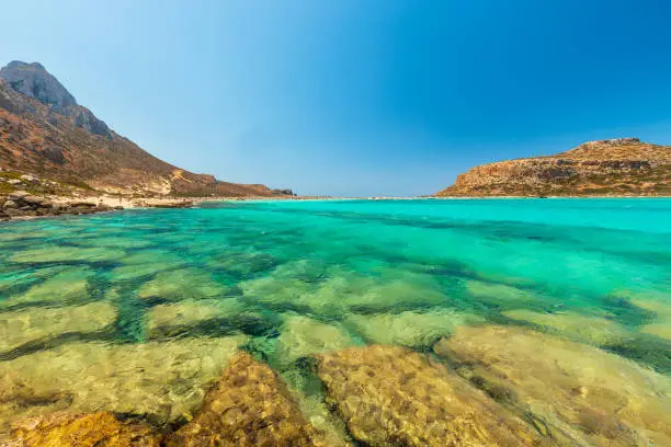 Balos, a paradise beach with a beautiful sea and rocks in Crete, Greece