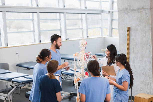 istock Diverse students stand in circle for lecture on skeleton 1367214243