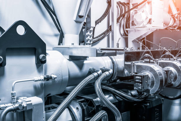 istock Production machine for manufacture products from pvc plastic extrusion technology 1367214350