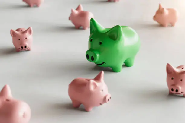 3D piggy bank with other smaller pink pigs showing portfolio diversification and importance of adding green sustainable investments to investment portfolio.

*Note to inspector**  These images were created January 2022 for Landesbank Brief