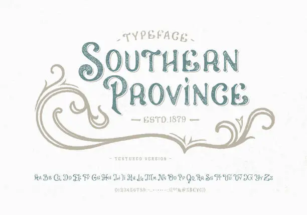 Vector illustration of Font Southern Province. Old badge, label, logo