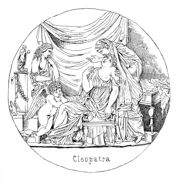 śmierć kleopatry vii, ostatniego władcy egiptu ptolemeusza - cleopatra pharaoh ancient egyptian culture women stock illustrations