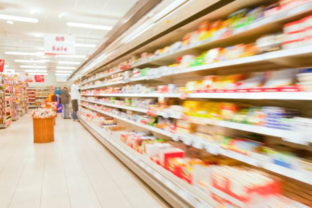istock Refrigerated section in supermarket with motion blur 1367217000