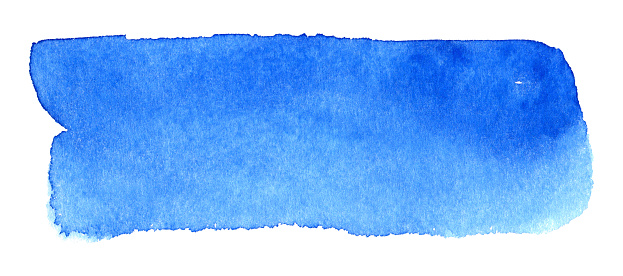 Blue watercolor hand drawn stain on white paper grain texture. Abstract water color artistic brush paint splash background