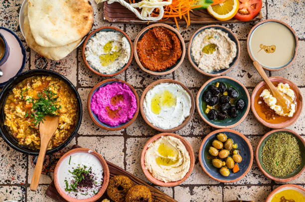 istock Turkish Village breakfast table served in a restaurant. Top view 1367219710