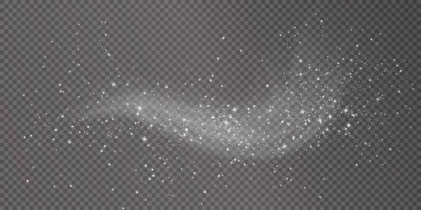 праздничные брызги белой пыли. легкое облако сияющего дыма. белый праздничный кривой ветра png. векторный взрыв дыма - glitter stock illustrations