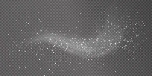 Vector illustration of Festive splash of white dust. A light cloud of shining smoke. White festive curve wind JPG. Vector smoke explosion