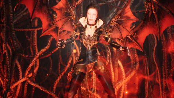 istock A vampireess destroys her enemies with vampire battle magic in a spooky nightmarish dungeon. The concept of monsters and Gothic vampires. The woman was created using 3D computer graphics. 3D Rendering 1367223918