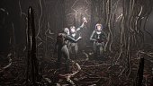 Astronauts on an alien planet find themselves in a cave with alien nightmare creatures. The concept of colonizing unexplored planets. The image is perfect for sci-fi or space backgrounds. 3D Rendering
