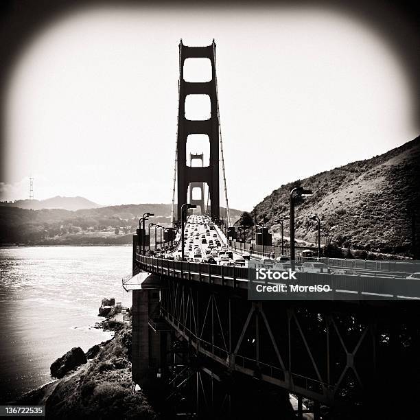 Golden Gate Bridge Monochrome In Sepia Toned Stock Photo - Download Image Now - Architecture, Auto Post Production Filter, Bay of Water