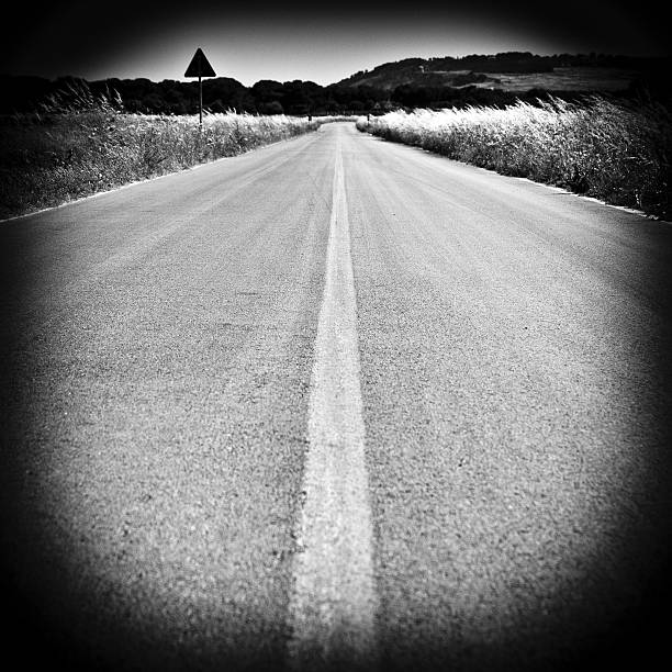 istock Empty Country Road, Black and White, Vintage Style 136722602