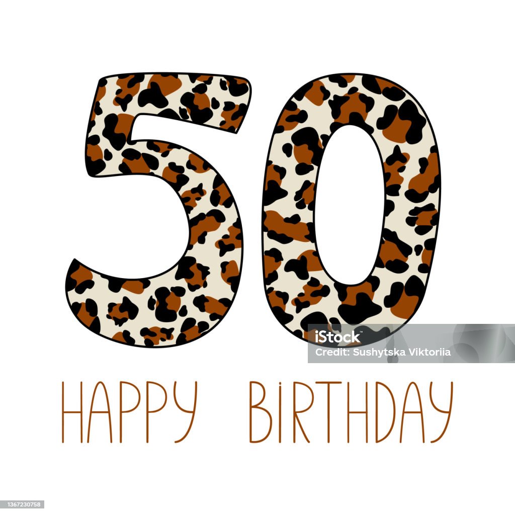 Number 50 Happy Birthday Card Numeral 50 With Leopard Print Birthday