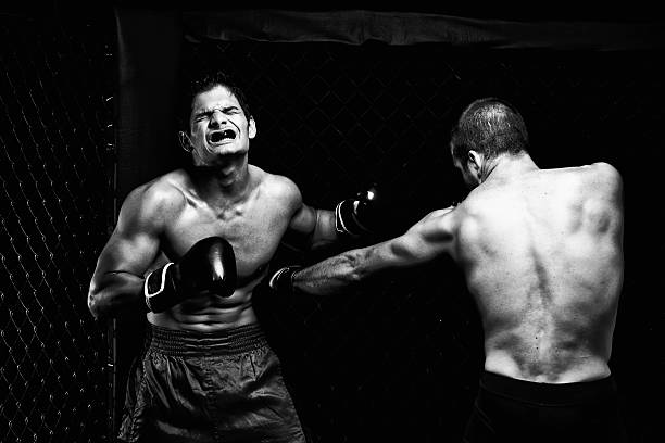 istock Mixed martial artists fighting - punching 136723235