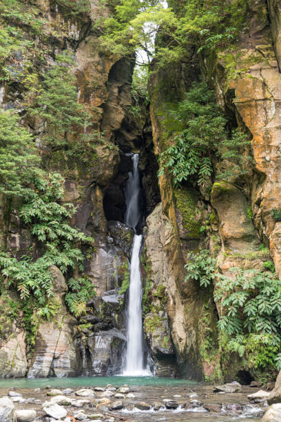 The waterfall Salto do Cabrito in the Sao Miguel island (Azores, Portugal) stock photo