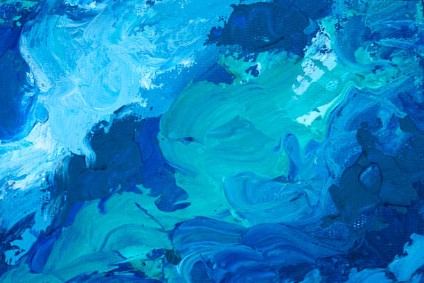 fluid acrylic abstraction, ocean waves illustration, abstract deep blue water background