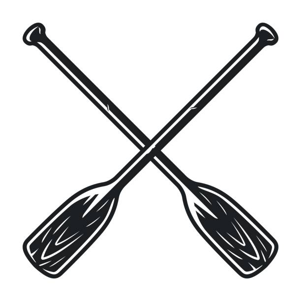 Monochrome vector wooden paddle for rowing and camping Monochrome vector wooden paddle for rowing and camping oar stock illustrations