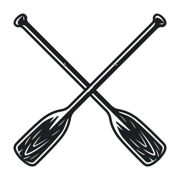Vector illustration of Monochrome vector wooden paddle for rowing and camping